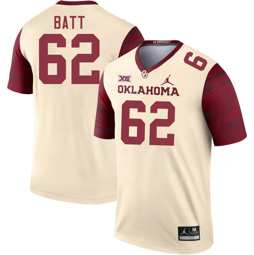 Men #62 Drew Batt Oklahoma Sooners College Football Jerseys Stitched Sale-Cream - Click Image to Close